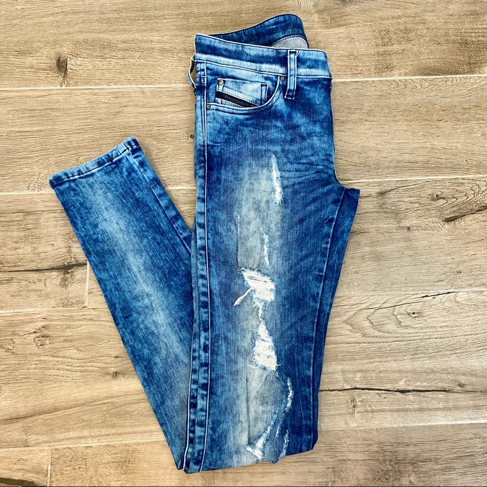 DIESEL skinzee low distressed acid wash denim